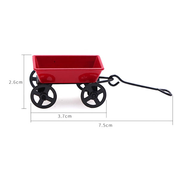 Metall Röd Liten Pulling Cart 1:12 Mini e Dollhouse Toy Presents Eller