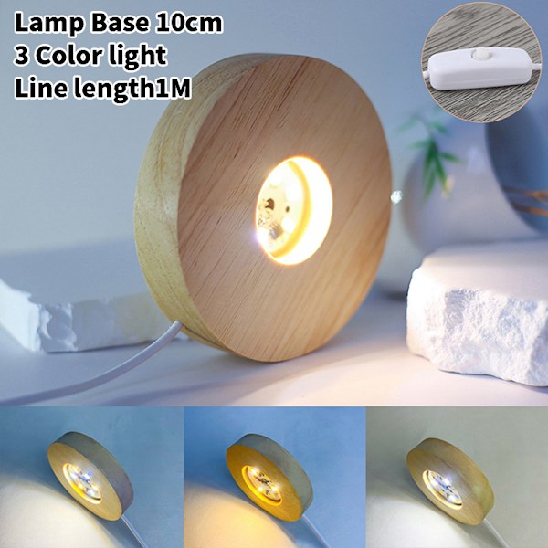 10cm Träljusbas Trä LED-ljus Roterande Display Stativ La 10cm 3 Color light1M