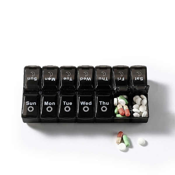 7 dagar veckovis case 14grids medicin tablett dispenserorgan White+Black