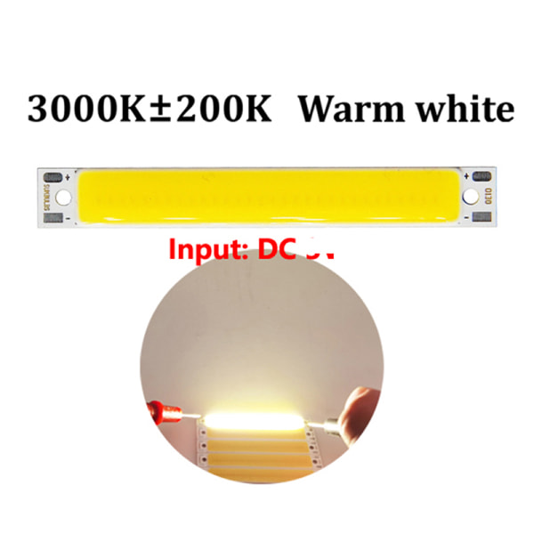 Hot rea 3V 3,7V DC 60mm 8mm LED COB Strip 3W Varm Kall Vit B warm white