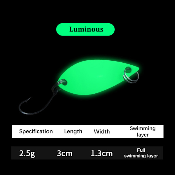 Enkelkrok Skopa-formad Roterande Spinner Paljetter Fiske Abborre noctilucent 2.5g