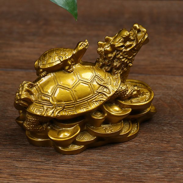1 St guld Feng Shui Draksköldpadda Staty Staty Mynt