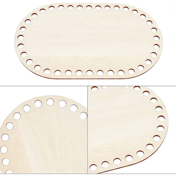 3 st/ set Naturlig träkorg Botten Oval Blank massiv virkning