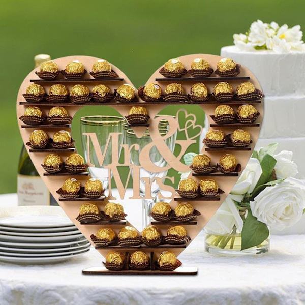 Bröllop träprydnader Mr&Mrs Chokladställ Display Candy C A