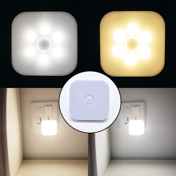Nattljus med EU-kontakt Smart rörelsesensor LED väggkontaktlampa White