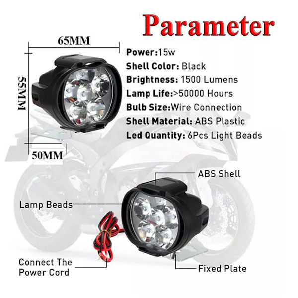 1 LED Motorcykel Strålkastare Vit Super Bright 6 LED Work Spotli