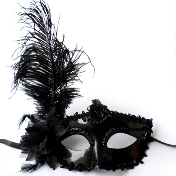Maskerad Fjäder Sexig Venetiansk Mask Kvinnor För Ansikte Multi Colo Black