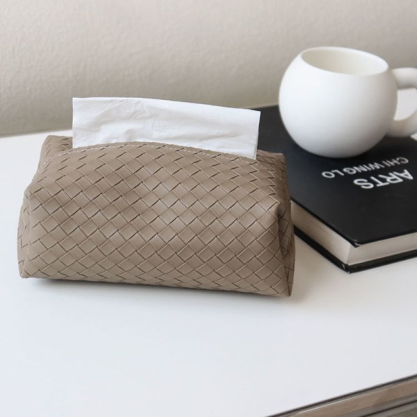 1st vävd läderpapperslåda Chic bärbar bilpappershållare i Brown