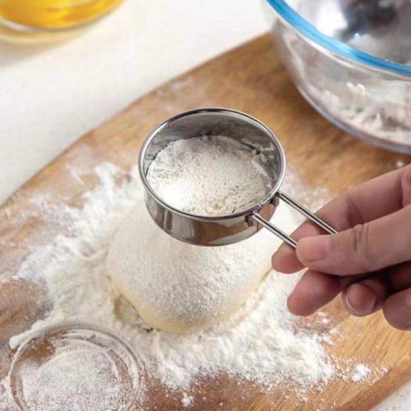 304 rostfritt stål mjöl Sifter Handhållet bakverktyg 40- mesh