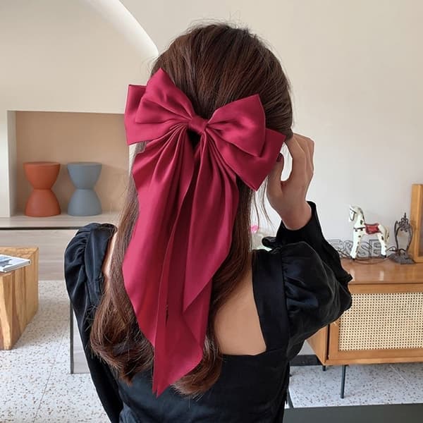 Mode satin rosett hårklämma enfärgad band rosett hårnålar A2