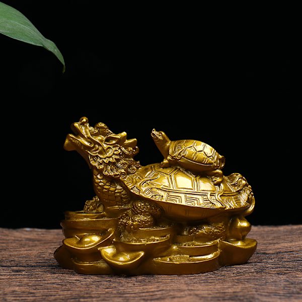 1 St guld Feng Shui Draksköldpadda Staty Staty Mynt
