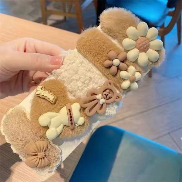 1Set Höst Vinter e Plysch Bear Bowknot Hårnålar Blomstickad A3