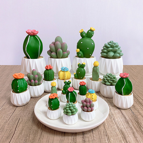 1Set Dollhouse Miniature Cactus Succulent Potted Home Car Desk J