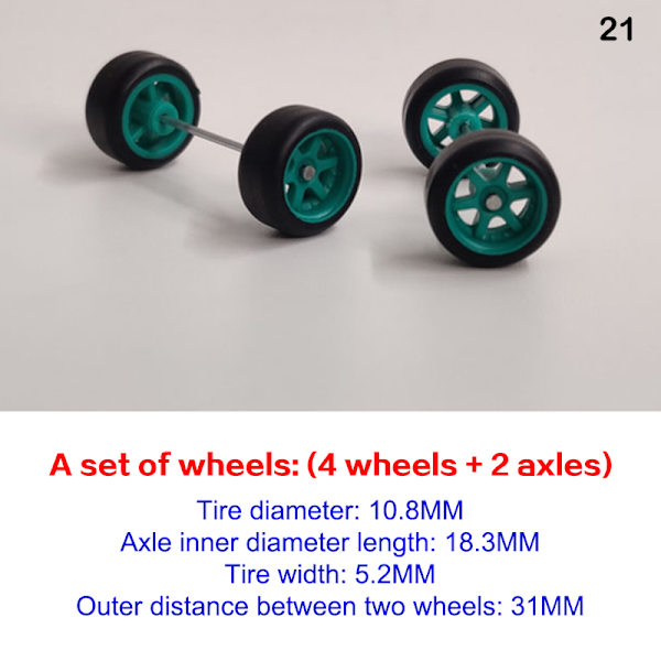 4st/ set 1:64 Skala hjul för Hotwheels Gummi däck modellbil 21(Blue 31mm)