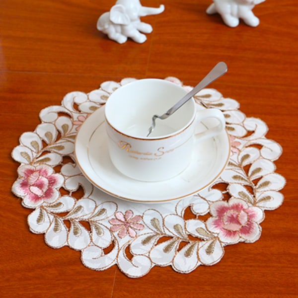 Rose Flower Brodery Placestable Rund Cup Bord Place Matt Pad C 25cm