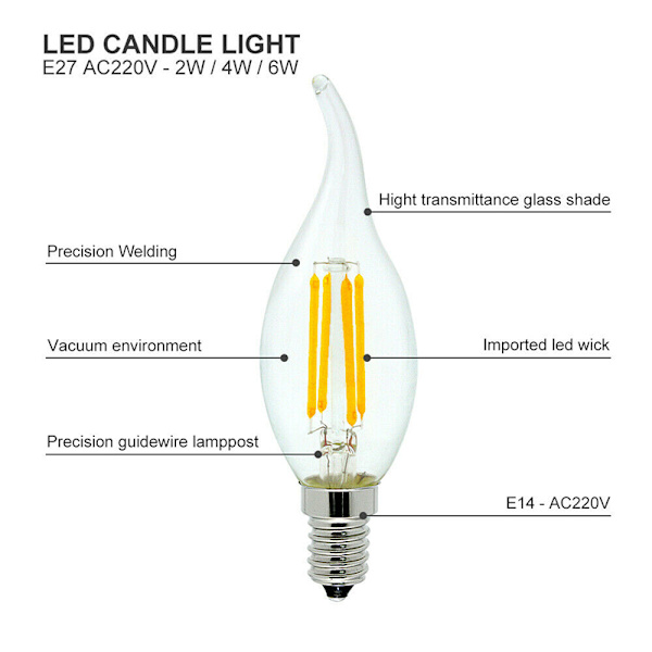 Dimbar E14-lampa LED 2W 4W 6W Edison Retro Filament Candle Lig Light yellow 4W