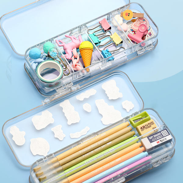 Kawaii Transparent Case Dubbellager Multifunktion Barn A