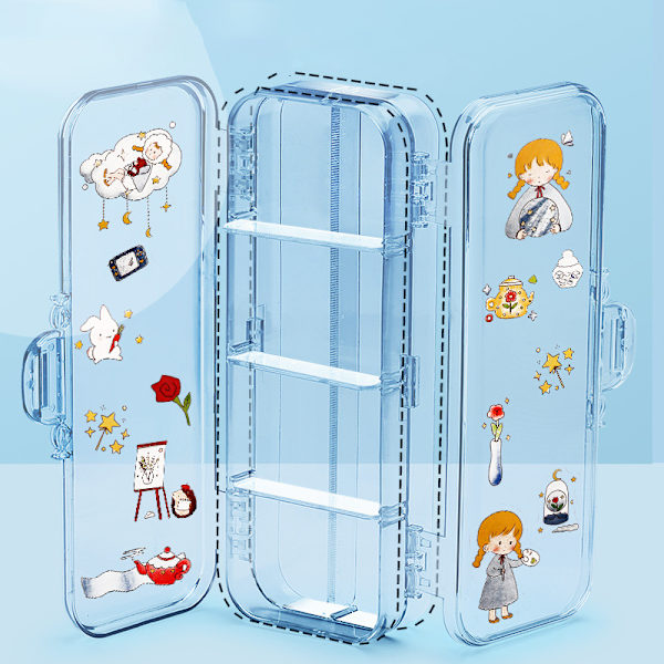 Kawaii Transparent Case Dubbellager Multifunktion Barn A