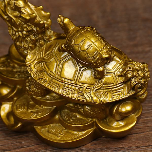 1 St guld Feng Shui Draksköldpadda Staty Staty Mynt