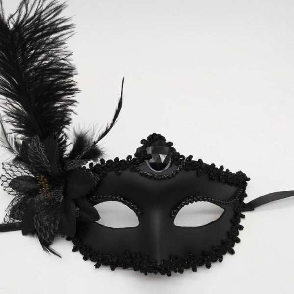 Maskerad Fjäder Sexig Venetiansk Mask Kvinnor För Ansikte Multi Colo Black