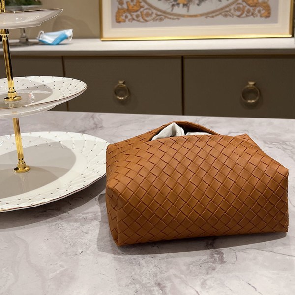 1st vävd läderpapperslåda Chic bärbar bilpappershållare i Brown