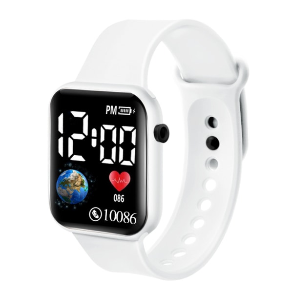 New Fashion Earth LED Student Electronic Watch Small Block Wate white