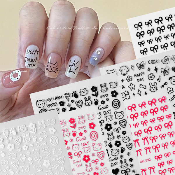 Tecknad graffiti-båge Ultra-Tunn Nail Art Stickers Kattunge Dog Be 15