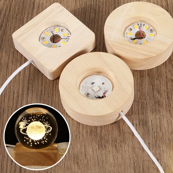 Trä LED-ljusdisplay Bas Kristallglas Resin Art Ornament Multicolor light