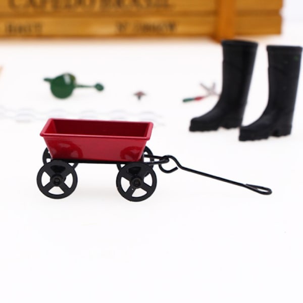 Metall Röd Liten Pulling Cart 1:12 Mini e Dollhouse Toy Presents Eller