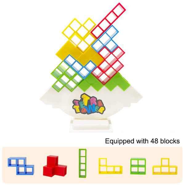 Tetra Tower Game Stacking Blocks Stack Building Blocks Balans Slots+Bases+Building Blocks*48+Cards