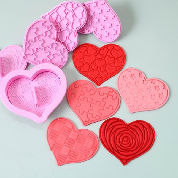 6 st Heart Cookie Stamp ter DIY Plast Kexformar för Val