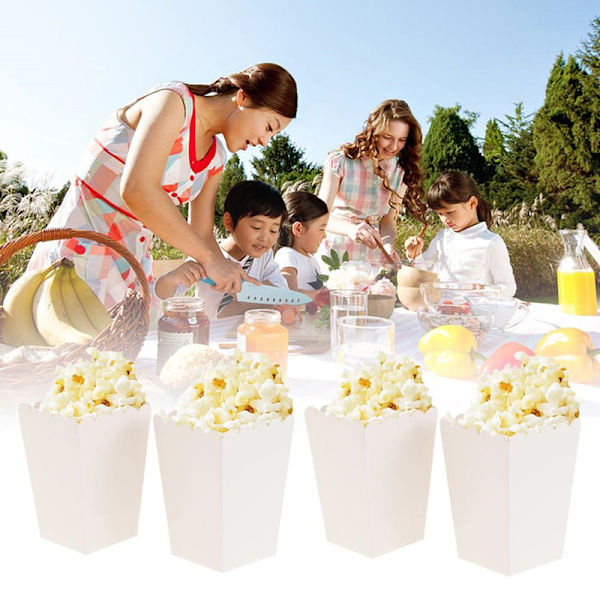 10 st Popcorn Snack Box Engångs Snack Containers Paper Chic White