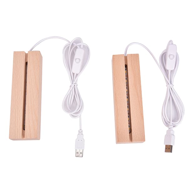Trä LED lampfot USB kabel Switch Nattljus 3D Led Night warm white