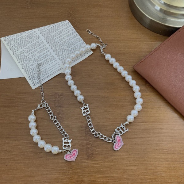 Vintage Elegant Pearl Choker Halsband Armband Hjärthänge C A16