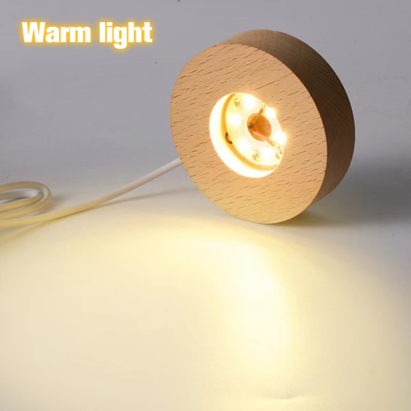 Trä LED-ljusdisplay Bas Kristallglas Resin Art Ornament Warm light