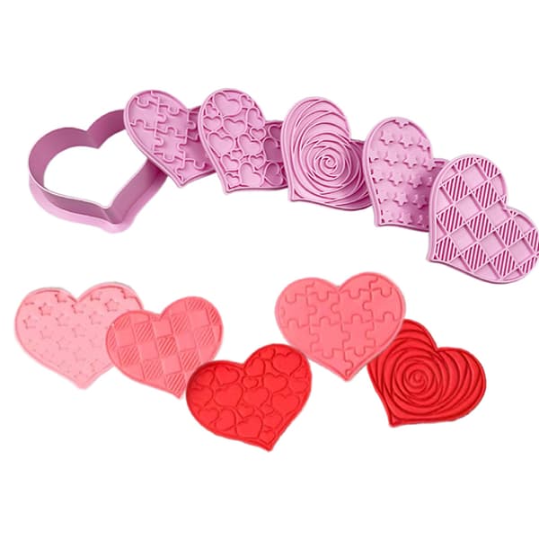 6 st Heart Cookie Stamp ter DIY Plast Kexformar för Val