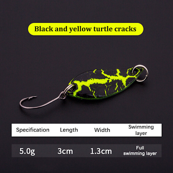 Enkelkrok Skopa-formad Roterande Spinner Paljetter Fiske Abborre Black Yellow 5g