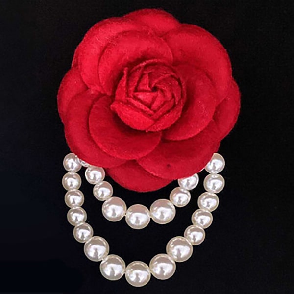Elegant Lyx Tyg Camellia Broscher Blomma Badge Pin Vintag Red