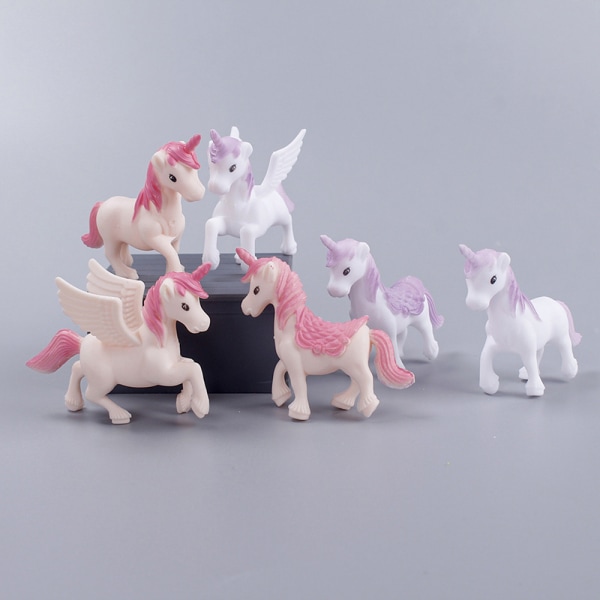 3st/ set Unicorn Cake Topper Miniatyr Pegasus Rainbow Figur C Pink