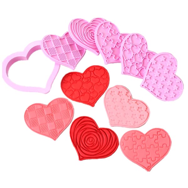 6 st Heart Cookie Stamp ter DIY Plast Kexformar för Val