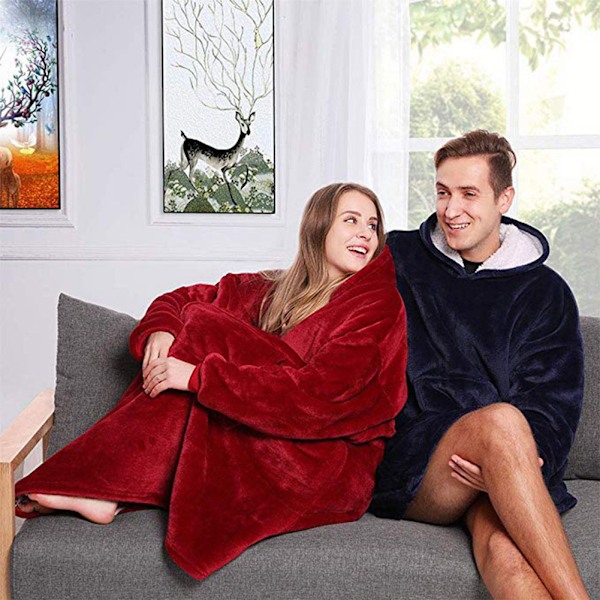 Tæppe ultramjuk hættetrøje med stor lomme flannel Varm hyggelig komfortabel overdimensioneret bærbar hætte unisex Black