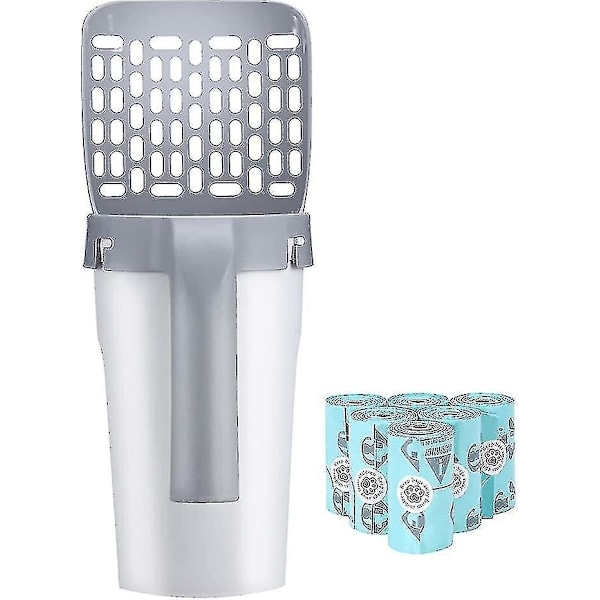 Premium kattesandspade med 90 refillposer, integrert avtakbar dyp kattesandspade med avfallsbeholder, kattesand null null ingen