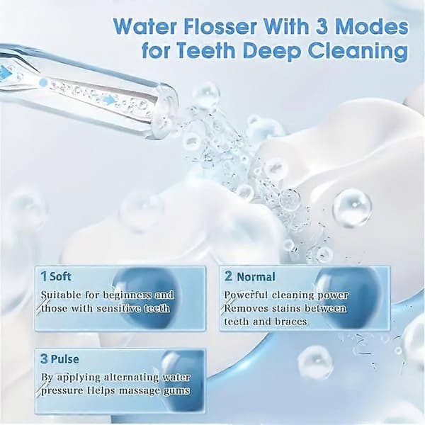 Portable Oral Irrigator (Water Flosser), USB Rechargeable, 3 Modes Soft/Normal/Pulse, 4 Replaceable Nozzles, IP67 Waterproof Black