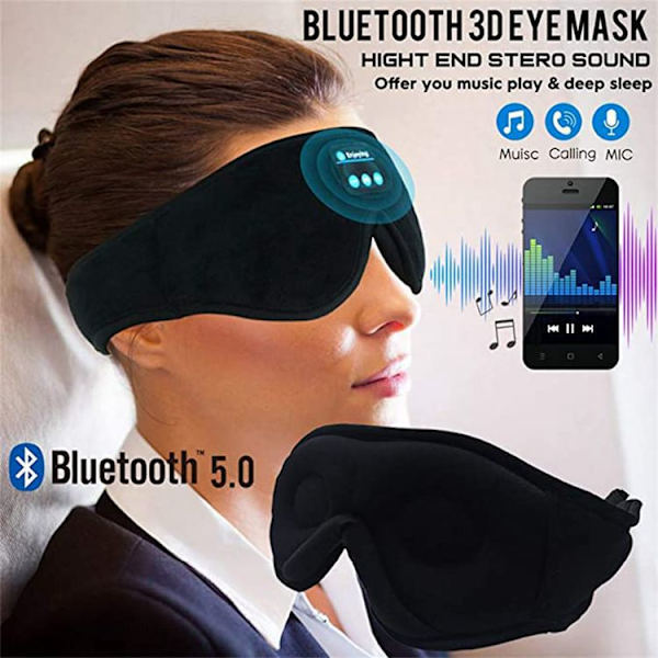 Sovhörlurar, 3D Sömnmask Bluetooth Trådlös Musik Ögonmask, Sovhörlurar för Sidosovare Sömnmask med Bluetooth H