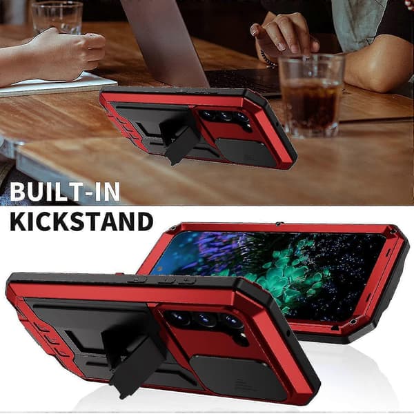Military Shockproof Metal Case for Samsung Galaxy S23 Ultra/ S23+/ S23 with Screen Protector Holder/Lens Protector Red