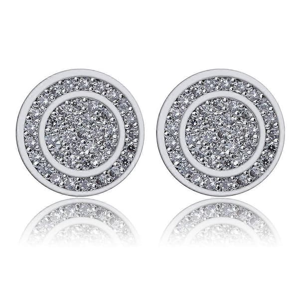 925 Sterling Sølv Iced Out Dobbeltlags Diamantbesatte Runde Øredobber silver