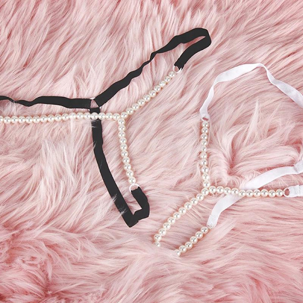 pärlor massage dam trosor pärlstav g-string bikini mikro White
