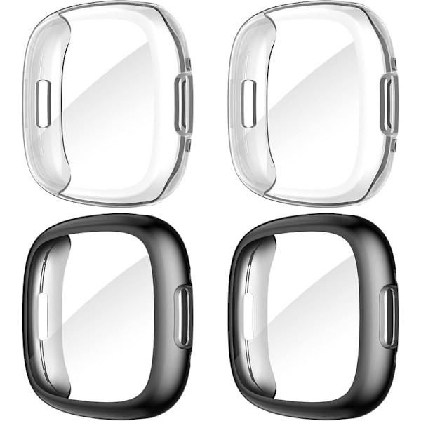 Diruite 4-pack fodral för Fitbit Versa 4/Sense 2 skärmskydd, HD stöttåligt mjukt TPU-fodral med fullständigt skydd för Fitbit Versa Black+Black+Clear+Clear