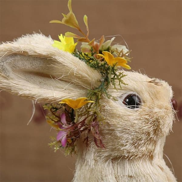 Straw Easter Bunny Figurines Lifelike Handmade Woven Rabbit Desktop Decorations