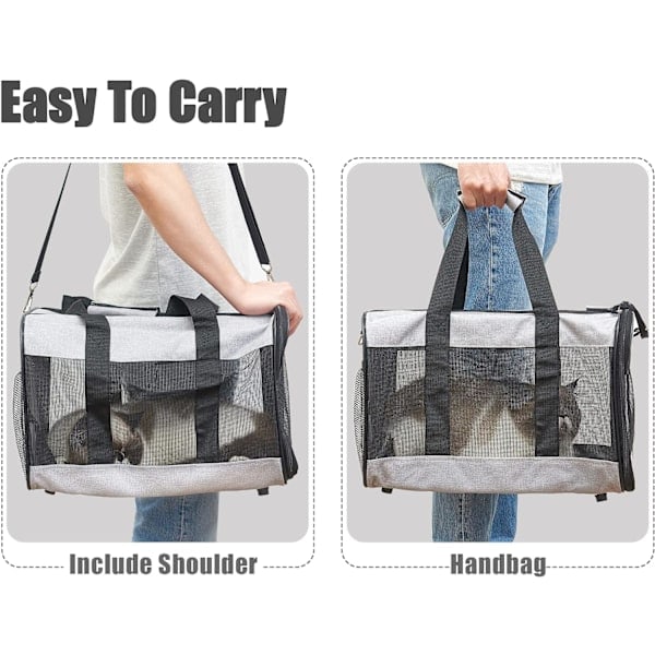 Kæledyrstransportkasse, Blødt Kattebur, Foldbart, Holdbart, Godkendt til Fly, Rejsevenligt (42*28*28 cm, Grå) grey